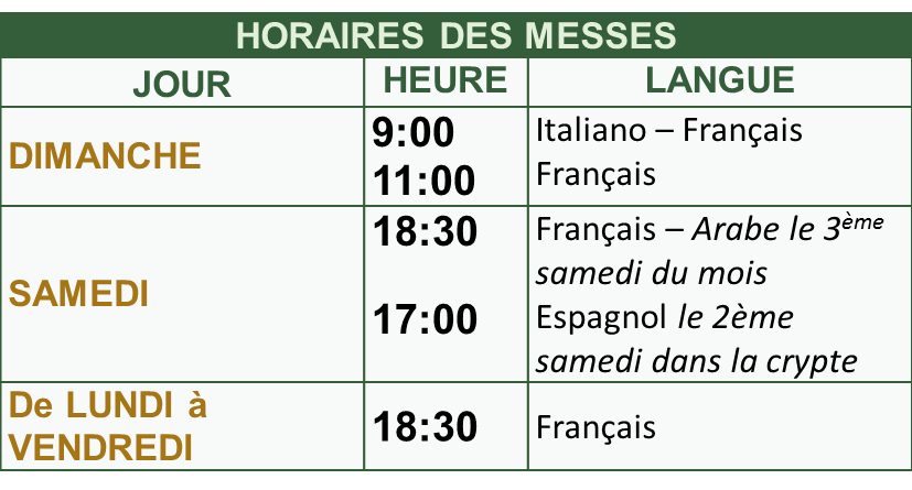 horaire messe cathédrale